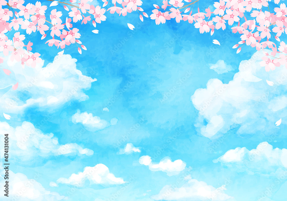 青空と雲と桜の水彩のベクターイラスト背景 Stock Vector Adobe Stock 青空と雲と桜の水彩のベクターイラスト背景 Stock Vector Adobe Stock