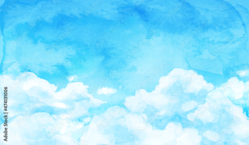 青空と雲の水彩のベクターイラスト背景