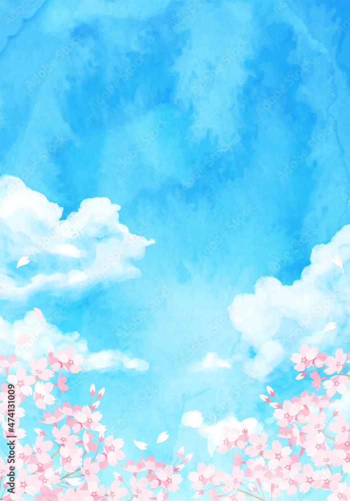 青空と雲と桜の水彩のベクターイラスト背景 Vector De Stock Adobe Stock