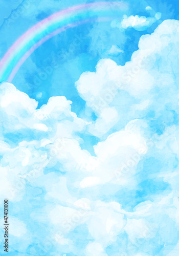 青空と雲と虹の水彩のベクターイラスト背景
