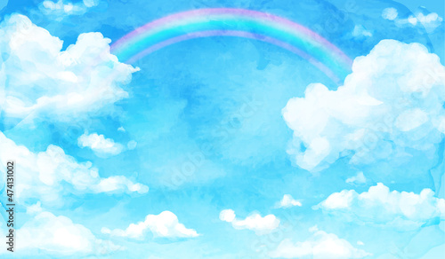 青空と雲と虹の水彩のベクターイラスト背景