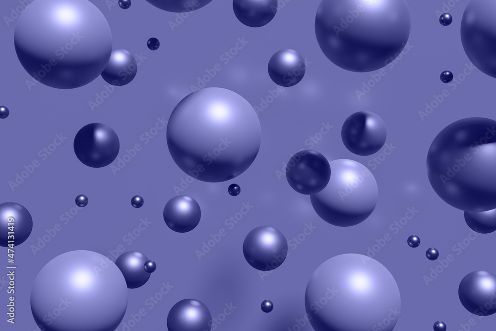 3d render of flying violet Christmas spheres on purple background for a magical Christmas project toned