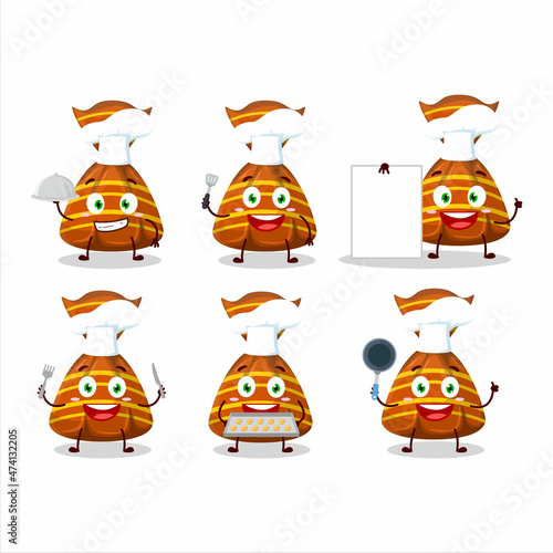 Cartoon character of orange candy wrappers with various chef emoticons