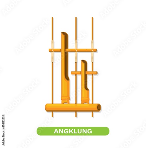 Angklung traditional music instrument from Bamboo. Sundanese Indonesia culture symbol mascot vector photo