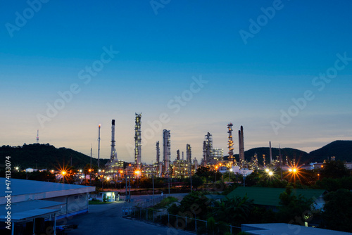 oil refinery plant in a petrochemical estate at blue dusk