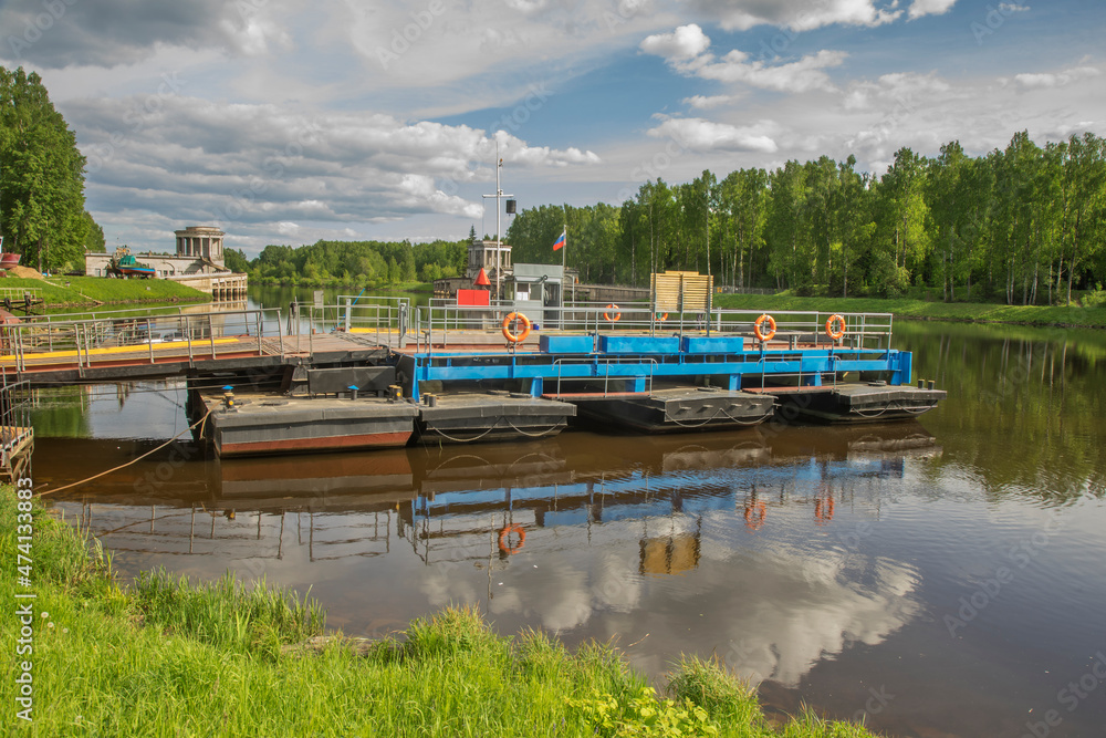 Naklejka premium Ferry crossing in Dubna. Russia