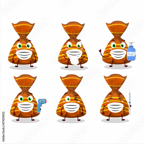A picture of orange candy wrappers cartoon design style keep staying healthy during a pandemic