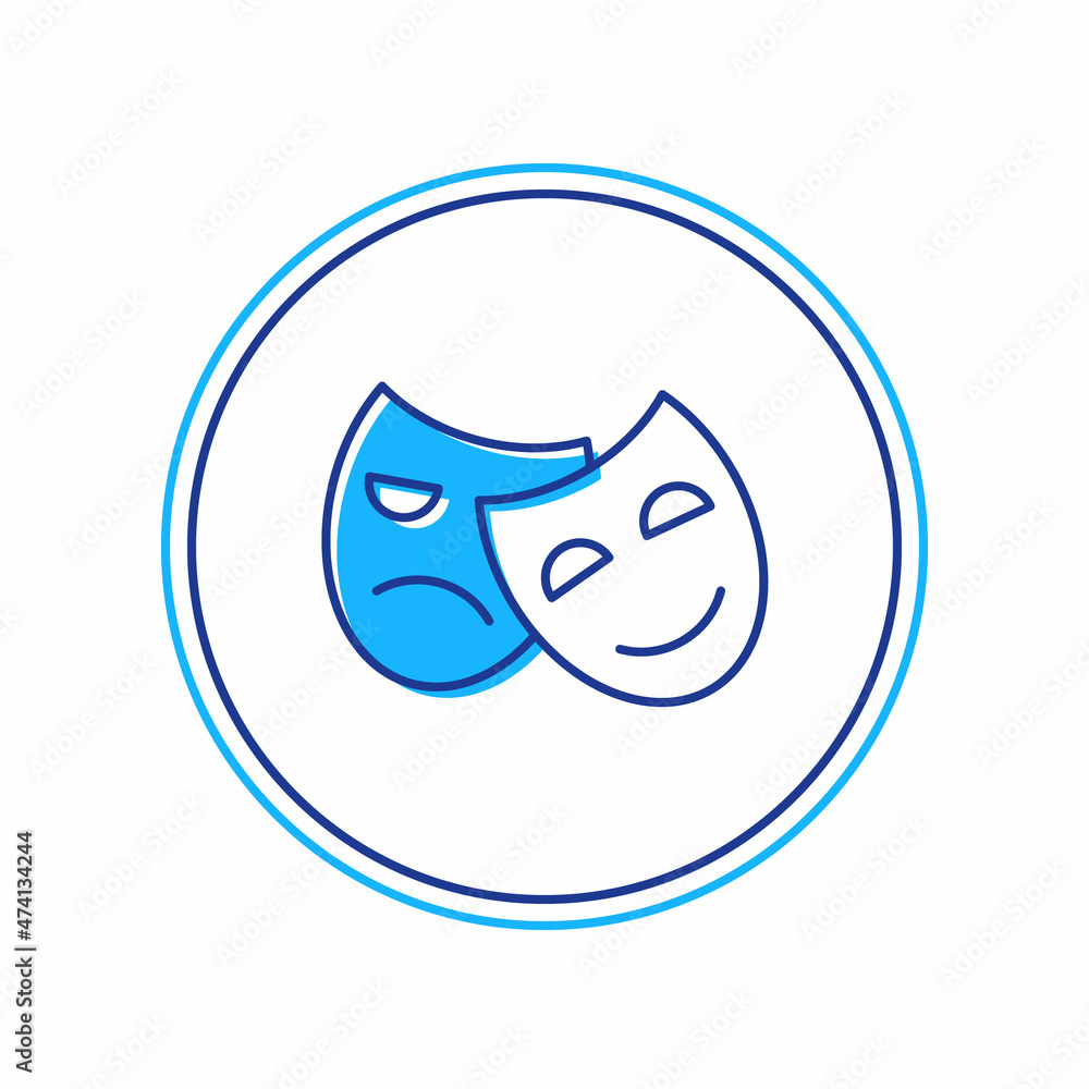 Filled outline Comedy and tragedy theatrical masks icon isolated on white background. Vector Filled outline Comedy and tragedy theatrical masks icon isolated on white background. Vector