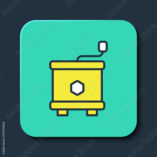 Filled outline Honey extractor icon isolated on blue background. Mechanical device for honey extraction from honeycombs. Turquoise square button. Vector