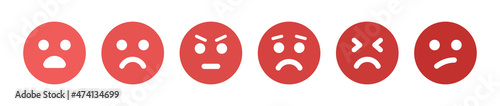Set of negative emotion. Sad, unhappy and upset emoji icons.