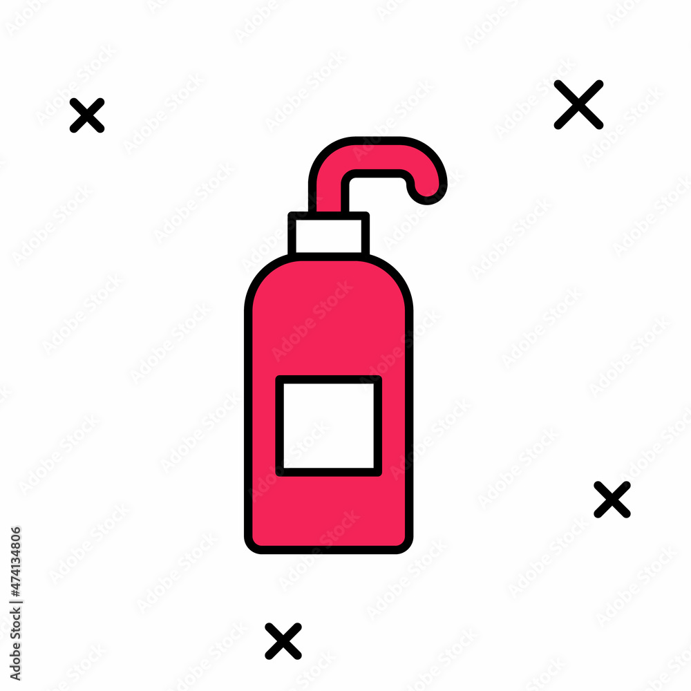 Filled outline Bottle of liquid antibacterial soap with dispenser icon isolated on white background. Antiseptic. Disinfection, hygiene, skin care. Vector Filled outline Bottle of liquid antibacterial soap with dispenser icon isolated on white background. Antiseptic. Disinfection, hygiene, skin care. Vector