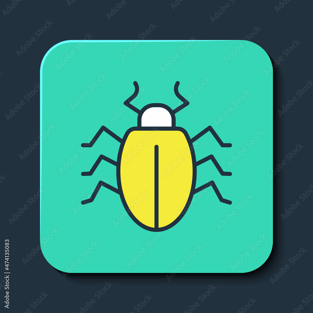 Filled outline Colorado beetle icon isolated on blue background. Turquoise square button. Vector Filled outline Colorado beetle icon isolated on blue background. Turquoise square button. Vector