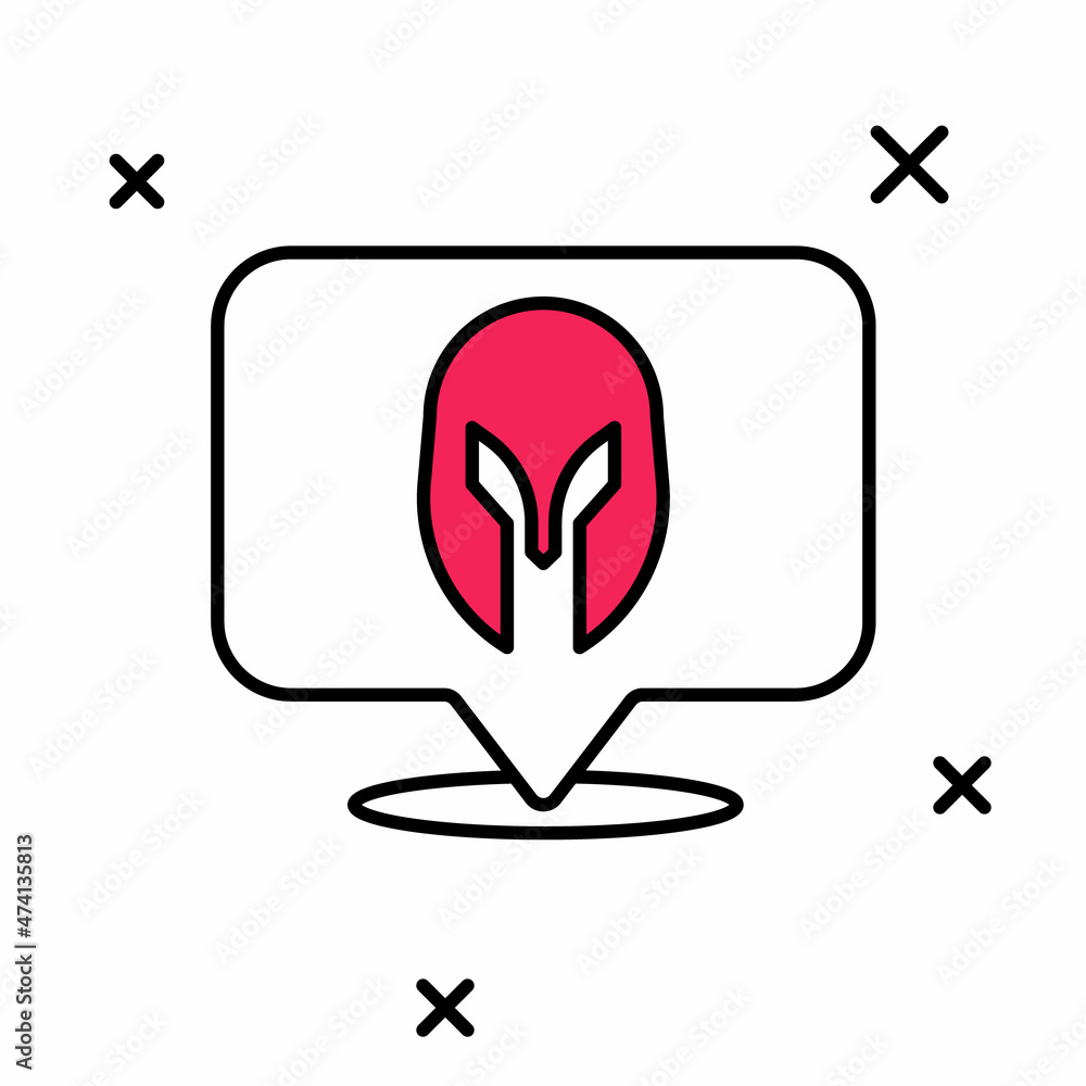 Filled outline Medieval iron helmet for head protection icon isolated on white background. Knight helmet. Vector Filled outline Medieval iron helmet for head protection icon isolated on white background. Knight helmet. Vector