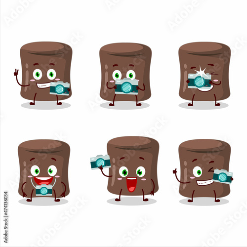 Photographer profession emoticon with chocolate marshmallow cartoon character photo