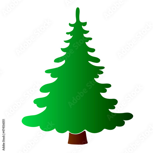 Pine, fir, tree vector green silhouette in flat style, isolated. Clipart, symbol merry christmas and happy new year. Template for children creativity, greeting cards, applications