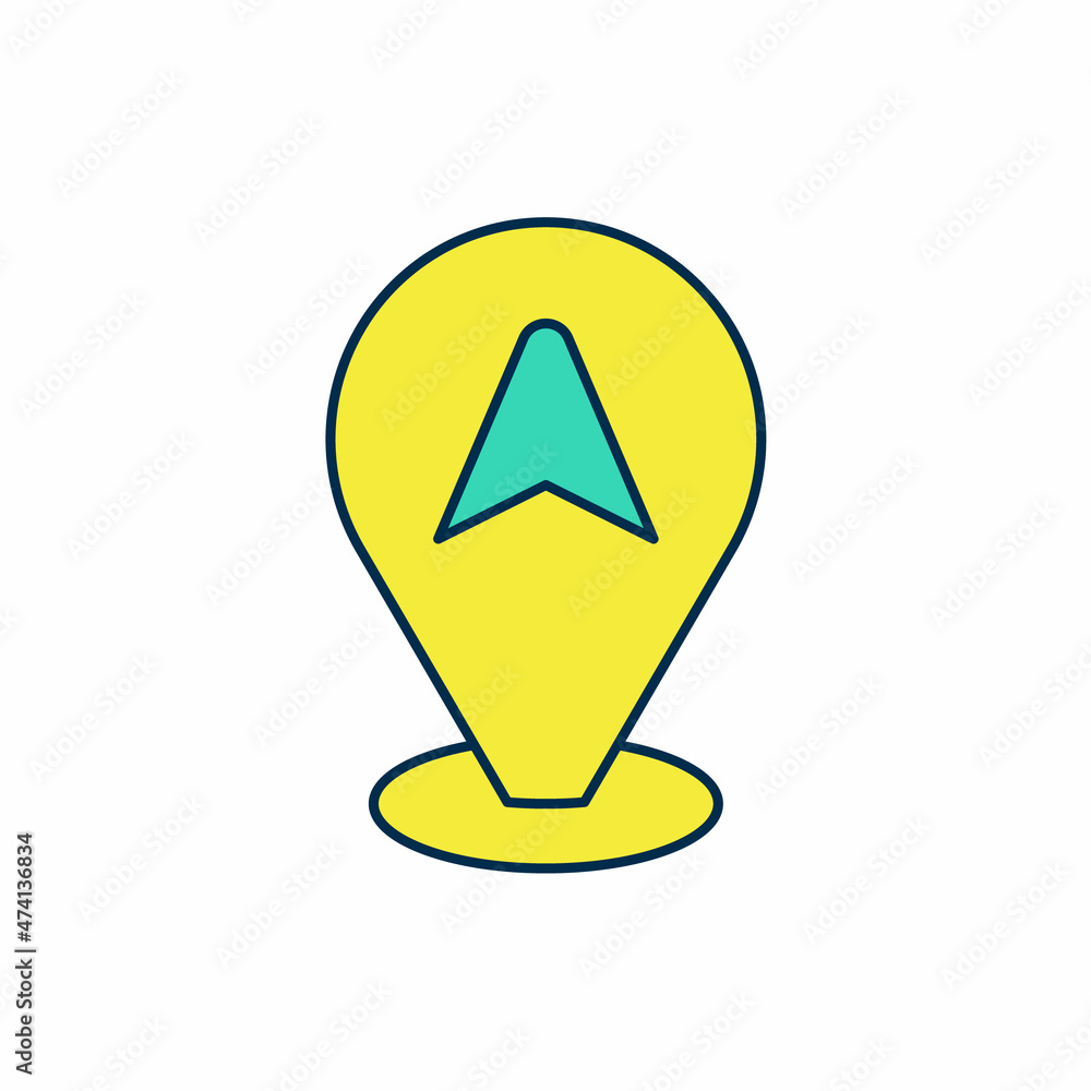 Filled outline Map pointer with taxi car icon isolated on white background. Location symbol. Vector Filled outline Map pointer with taxi car icon isolated on white background. Location symbol. Vector