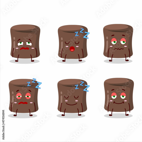 Cartoon character of chocolate marshmallow with sleepy expression