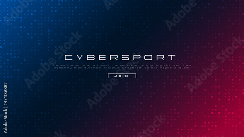 CYBERSPORT banner. Neon colors gradient background with geometric pattern of random squares. Esports abstract background. Design for gaming and cybersport events. Video games. Vector