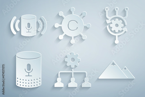 Set Lead management, Algorithm, Voice assistant, Mountains, Copywriting network and icon. Vector