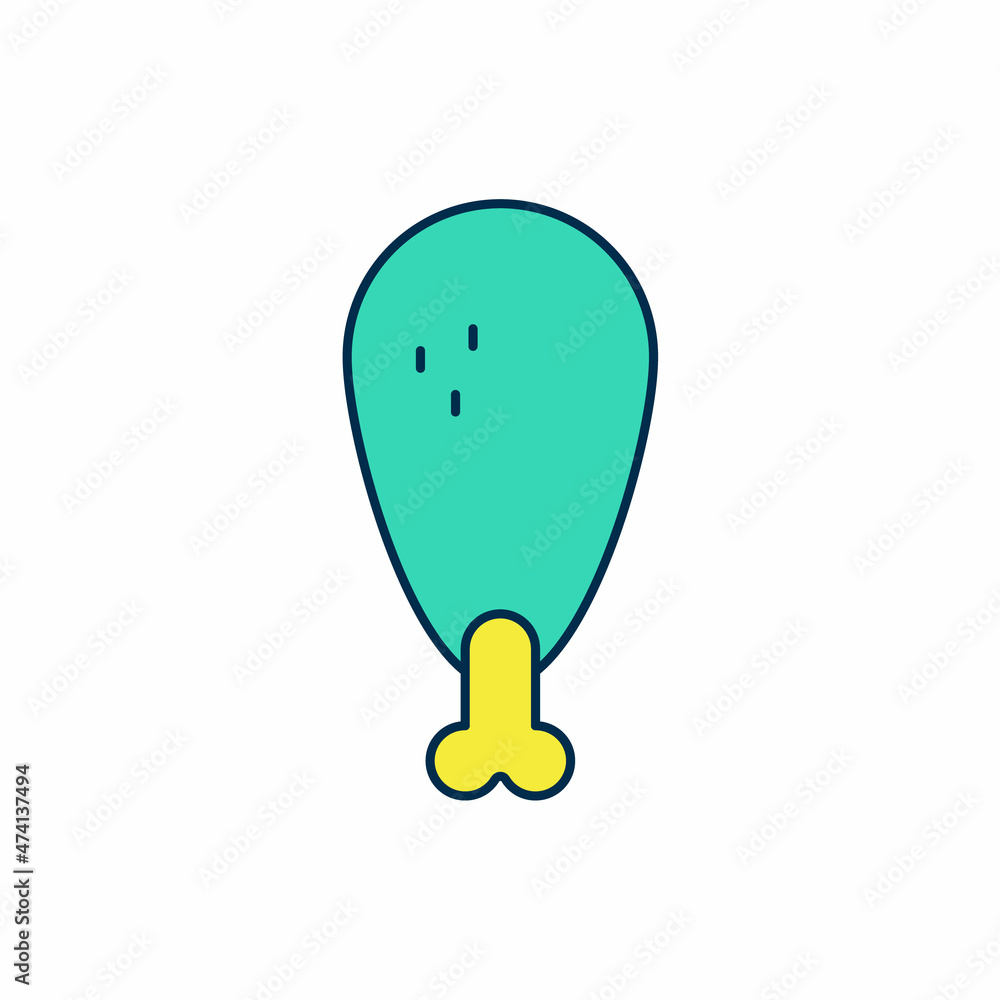 Filled outline Chicken leg icon isolated on white background. Chicken drumstick. Vector Filled outline Chicken leg icon isolated on white background. Chicken drumstick. Vector