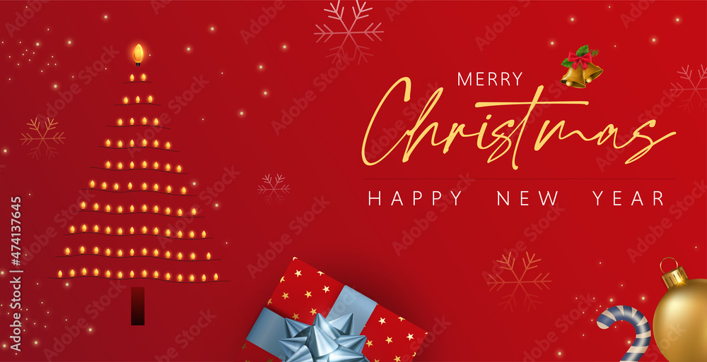 Merry Christmas  and new year web banner template with red background