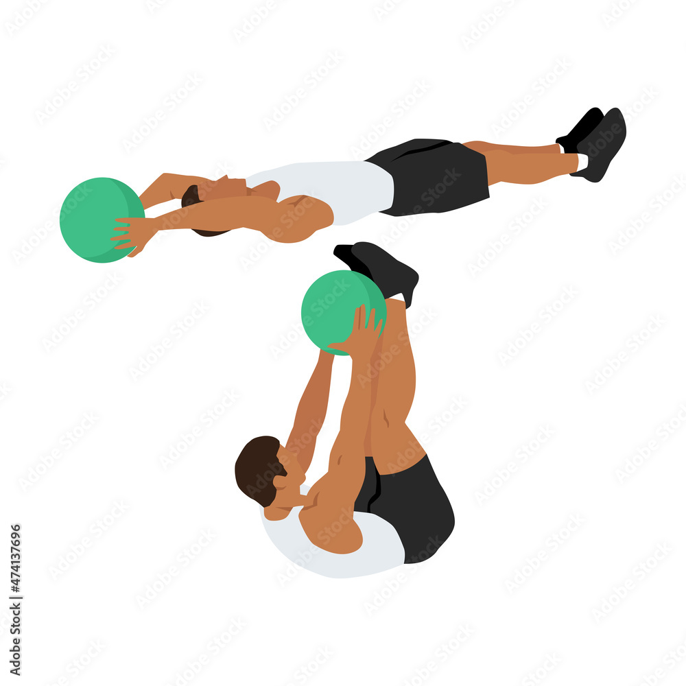 Medicine ball vups exercise. Flat vector illustration isolated on white background. workout