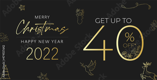 Merry Christmas sale web banner template with black background