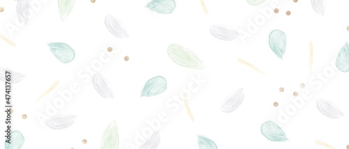 アルコールインクアートの背景）緑とグレーと黄色 ナチュラル 葉 植物 筆 かわいい バナー ゴールド