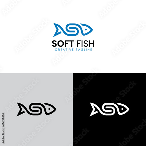 fish logo plus s negative letter logo template