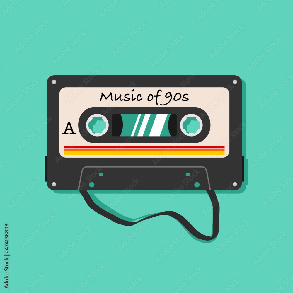 Vecteur Stock Cassette tape. Vector illustration. Music of 90s. | Adobe  Stock