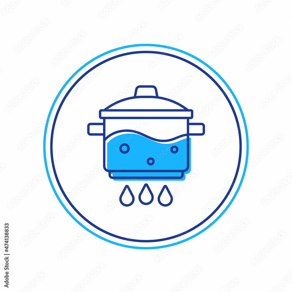 Filled outline Cooking pot on fire icon isolated on white background. Boil or stew food symbol. Vector Filled outline Cooking pot on fire icon isolated on white background. Boil or stew food symbol. Vector