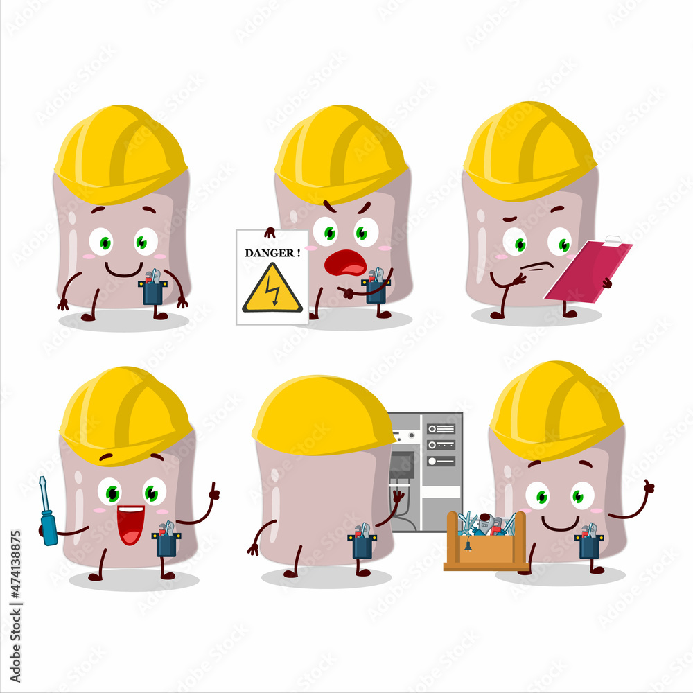 Professional Lineman strawberry marshmallow cartoon character with tools Professional Lineman strawberry marshmallow cartoon character with tools