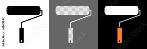 Color roller icon set. Full material on white and black background and punched hole