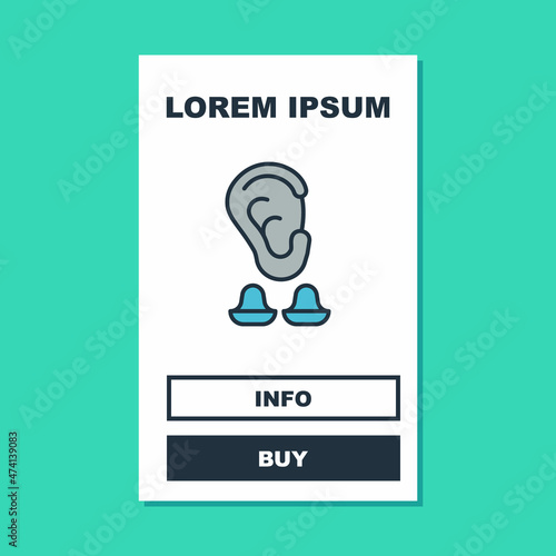 Filled outline Earplugs and ear icon isolated on turquoise background. Ear plug sign. Noise symbol. Sleeping quality concept. Vector