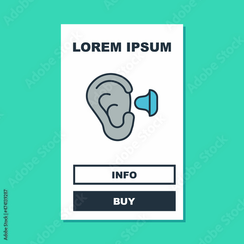 Filled outline Earplugs and ear icon isolated on turquoise background. Ear plug sign. Noise symbol. Sleeping quality concept. Vector