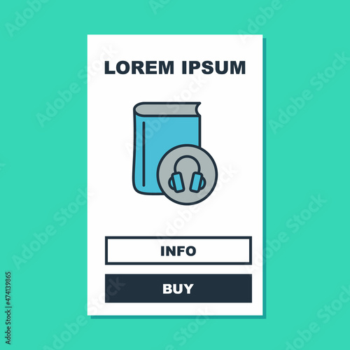 Filled outline Audio book icon isolated on turquoise background. Book with headphones. Audio guide sign. Online learning concept. Vector