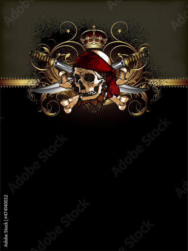 Decorative art background with skull. High detailed realistic illustration.