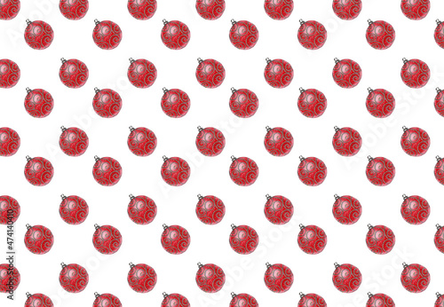 Background, pattern red Christmas ball on a white background