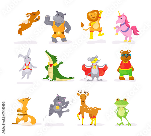 Cute animal kids set character cartoon vector illustration isolated