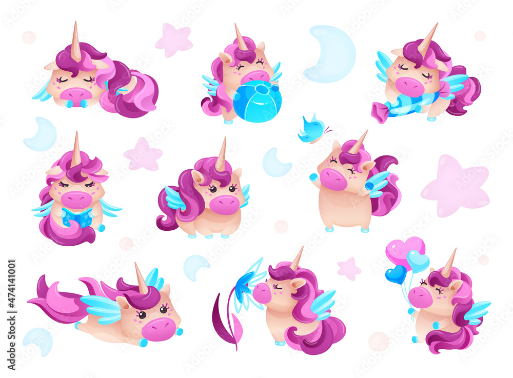 Funny cute unicorn set in different poses Funny cute unicorn set in different poses