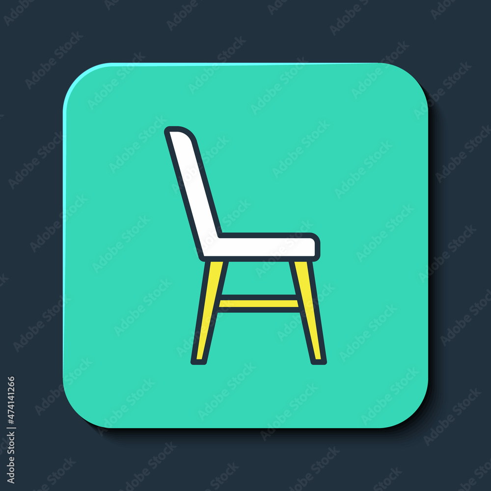 Filled outline Chair icon isolated on blue background. Turquoise square button. Vector Filled outline Chair icon isolated on blue background. Turquoise square button. Vector