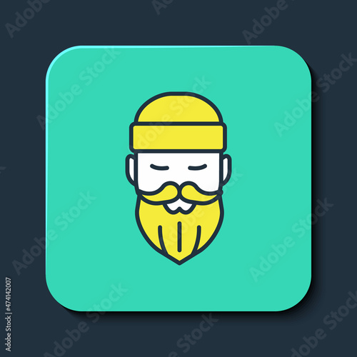 Filled outline Bearded lumberjack man icon isolated on blue background. Turquoise square button. Vector