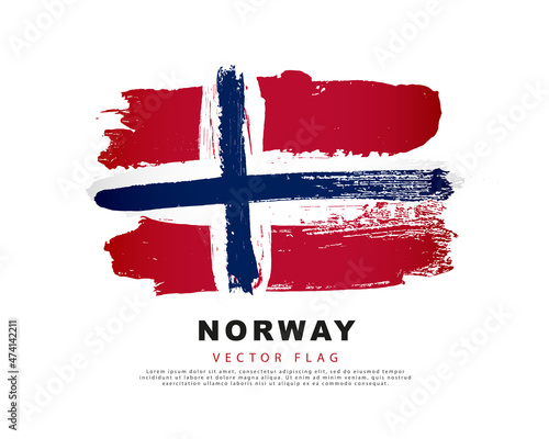 Norway flag. Freehand blue, white and red brush strokes. Vector illustration isolated on white background.
