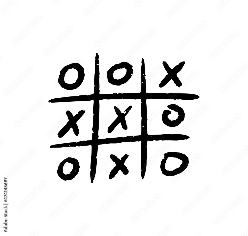 Hand drawn tic tac toe game. XO children game. Play a tictactoe draw
