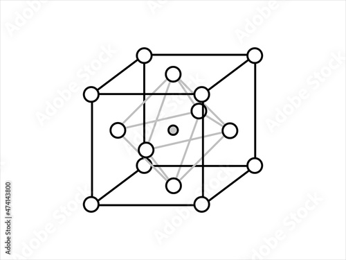 Volumetric Crystal lattice. The position of atoms in a crystal. Vector illustration.
