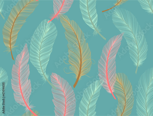 Feather seamless pattern hand drawn sketch realism style. Tribal native american. Boho ethnic decoration.