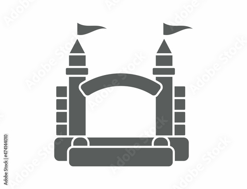 Bouncy inflatable castle. Tower and equipment for child playground. Jumping house sign. Glyph vector silhouette icon