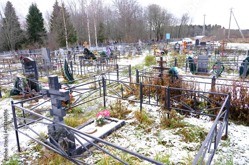 Cemetery north in winter, burial and graves
