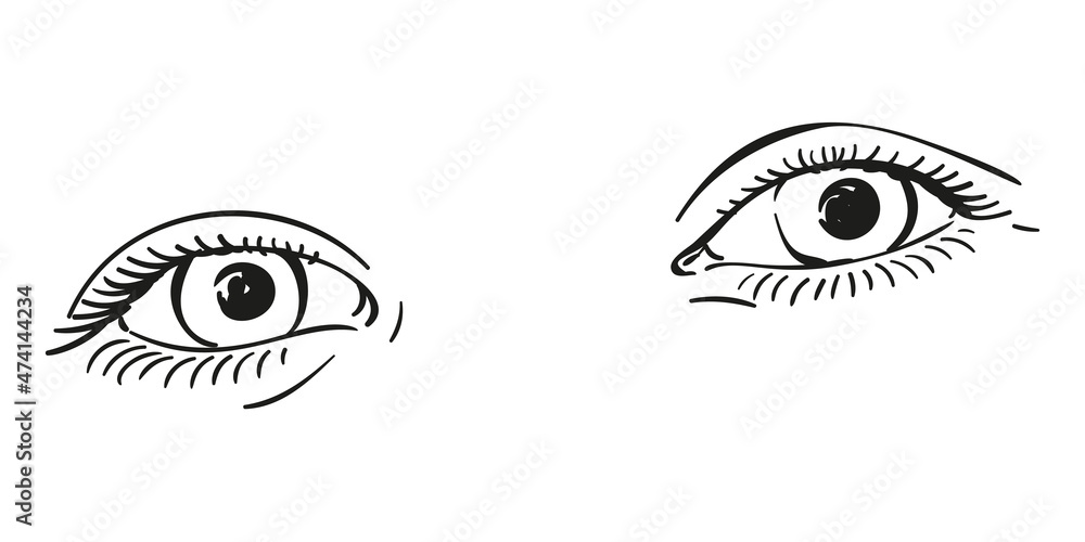 Sketch of beautiful eyes of teenage girl, Vector sketch close up, Hand drawn illustration Sketch of beautiful eyes of teenage girl, Vector sketch close up, Hand drawn illustration