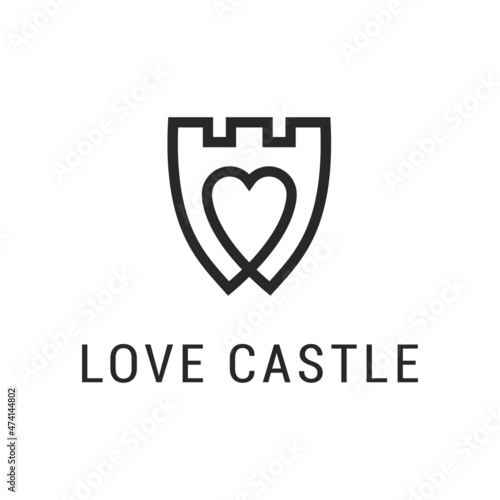Minimal Castle Tower Fort Fortress Shield Security Defense with Heart Love Symbol logo design vector